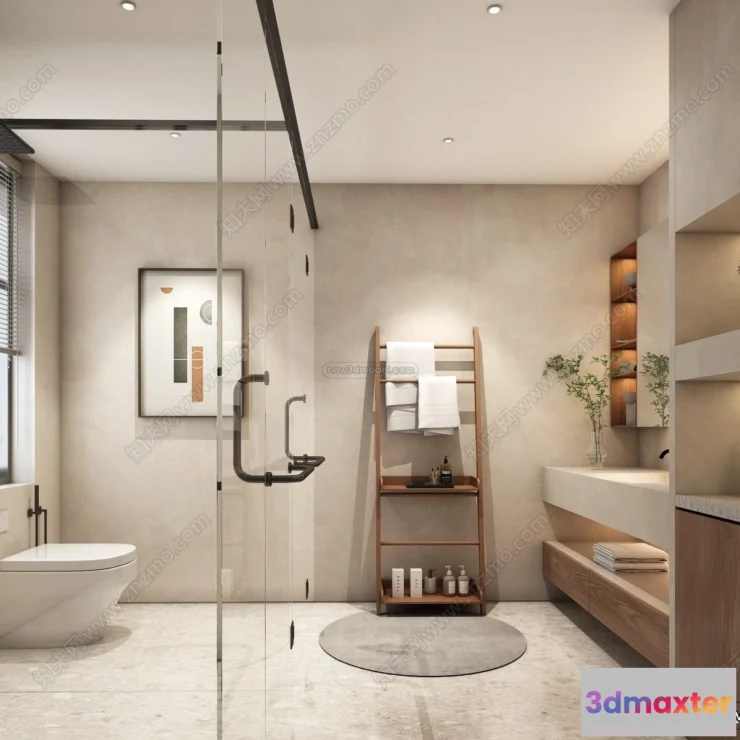 1369960 - Bathroom 3D Interior Scene Model - Wabi Sabi Style - 014 3D Max