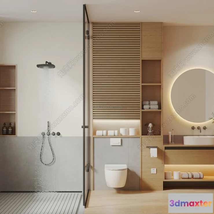 1370030 - Bathroom 3D Interior Scene Model - Wabi Sabi Style - 015 3D Max