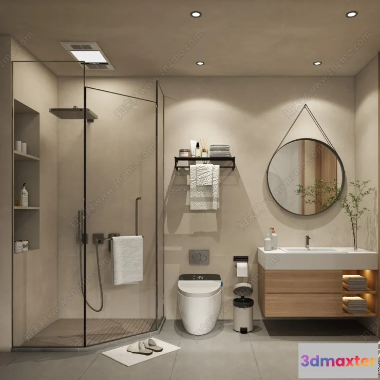 1370094 - Bathroom 3D Interior Scene Model - Wabi Sabi Style - 016 3D Max