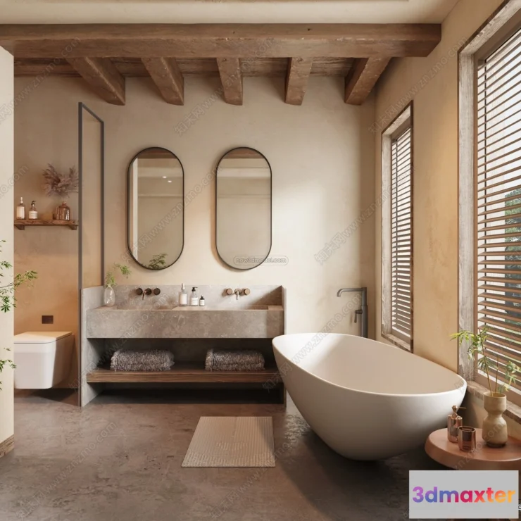 1370169 - Bathroom 3D Interior Scene Model - Wabi Sabi Style - 017 3D Max