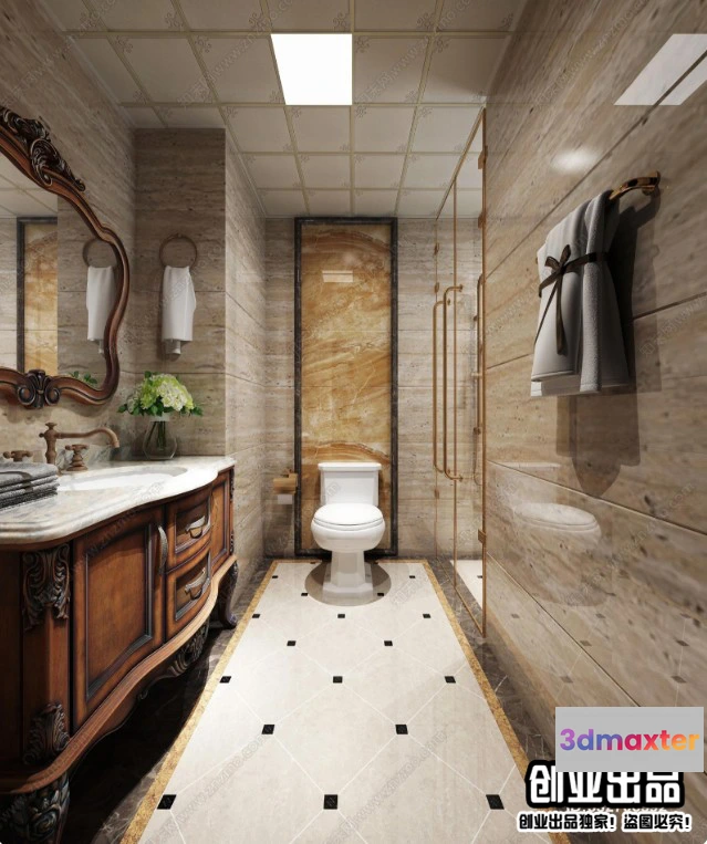 1372213 - Bathroom 3D Interior Scene Model - European Style - 007 3D Max