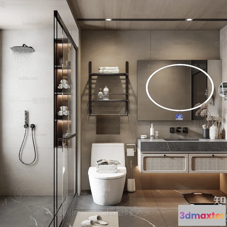 1378774 - Bathroom 3D Interior Scene Model - Wabi Sabi Style - 001 3D Max