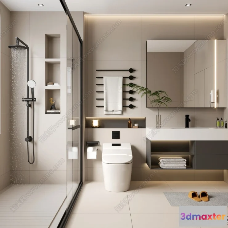 1381234 - Bathroom - WC - Restroom - 3D Interior Scene - Modern Style - 100 3D Max