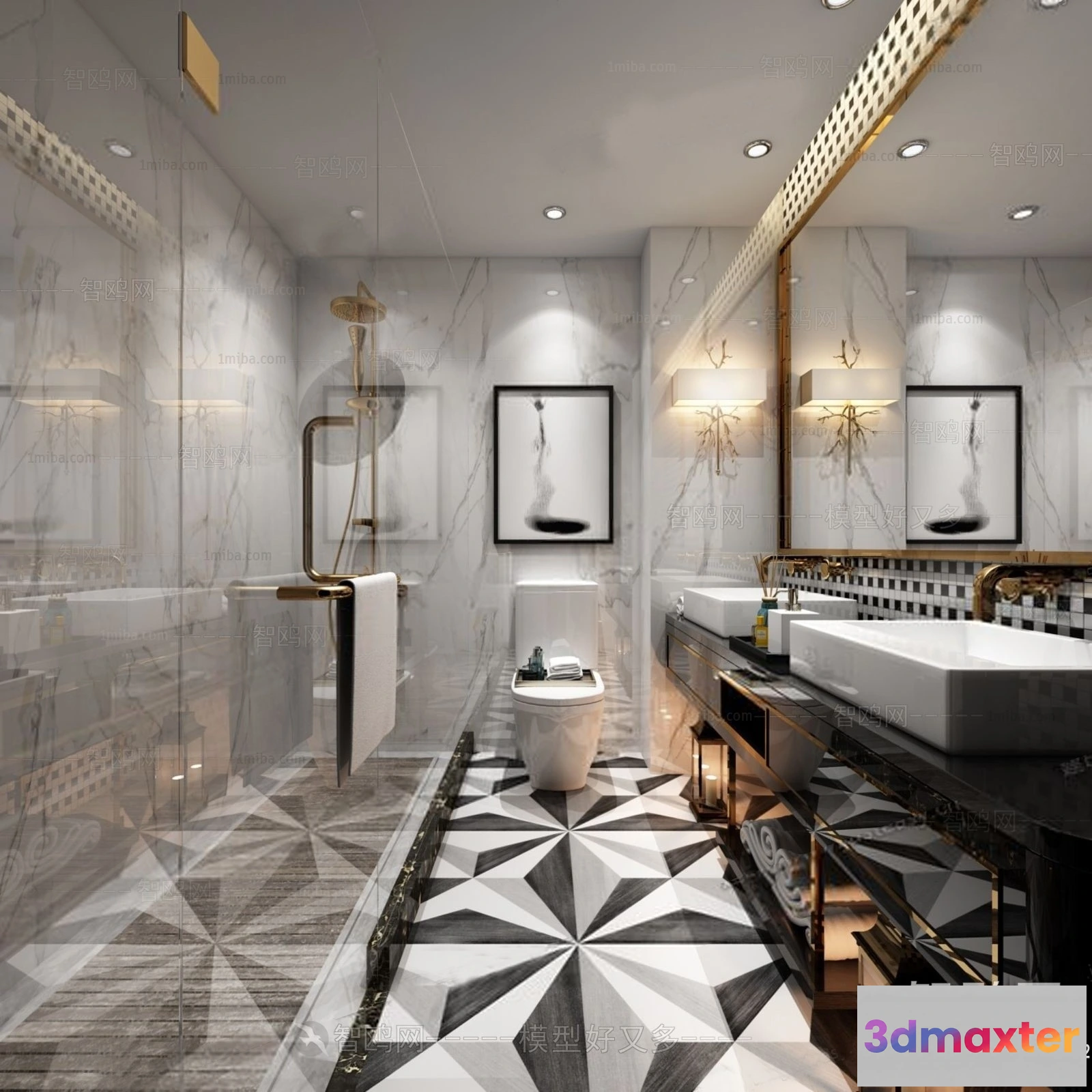 1388437 - Bathroom - Toilet - WC - RestRoom - 3D Interior Scene - 393 3D Max