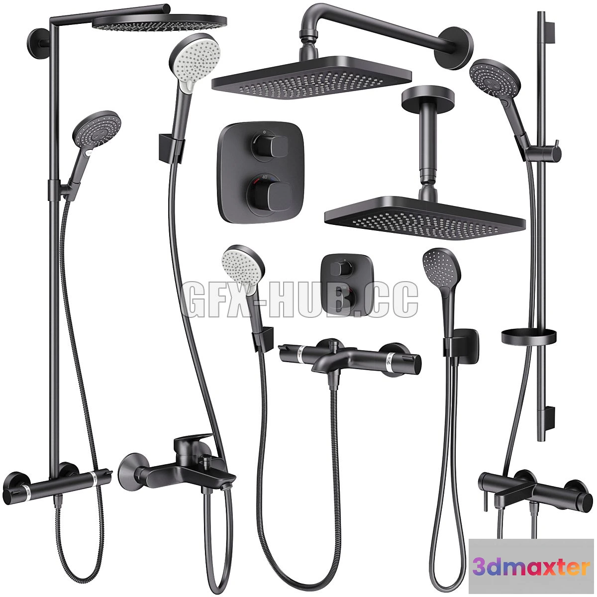 1541411 - Faucets and shower systems Hansgrohe black set 168 3D Max