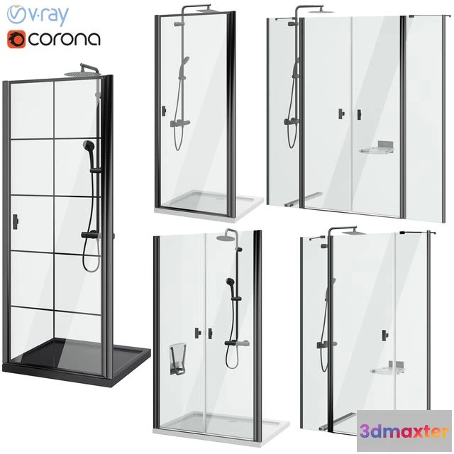 1544611 - Shower doors Radaway Nes 8 Black set 141 3D Max