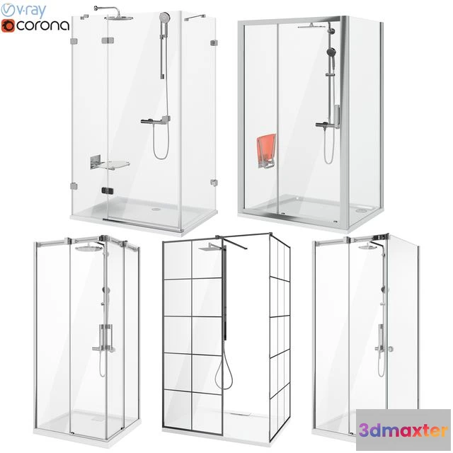 1555761 - Set of shower cabins Ravak and Radaway set 89 3D Max