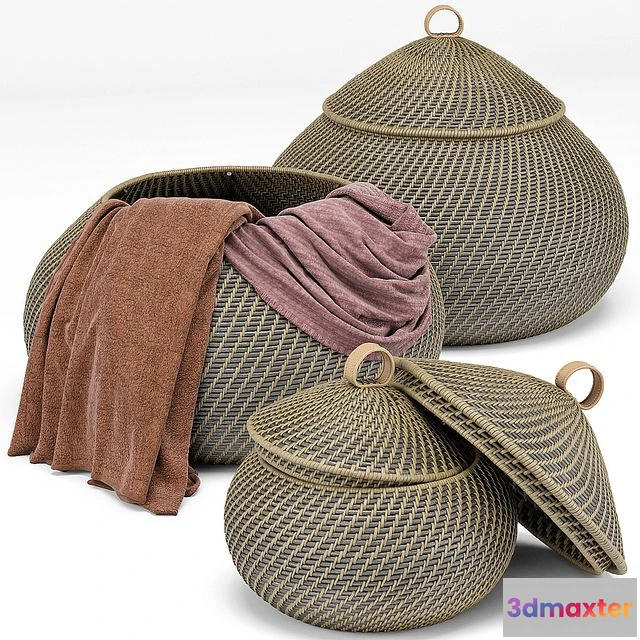 1556859 - Arturo Global Bazaar Gray Rattan Weave Round Basket 3D Max