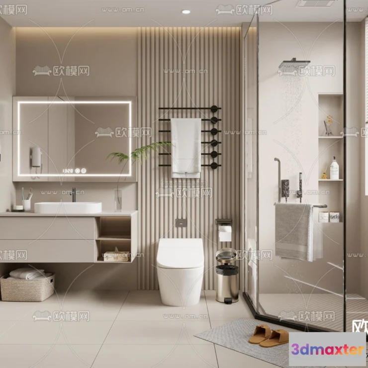 1570276 - Cream Style Interior 3D Blocks - Bathroom 3D Model - 286 3D Max