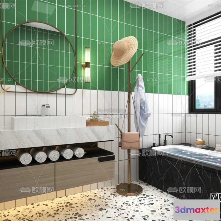 1570430 - Morandi Style Interior 3D Blocks - Bathroom 3D Scene - 199 3D Max