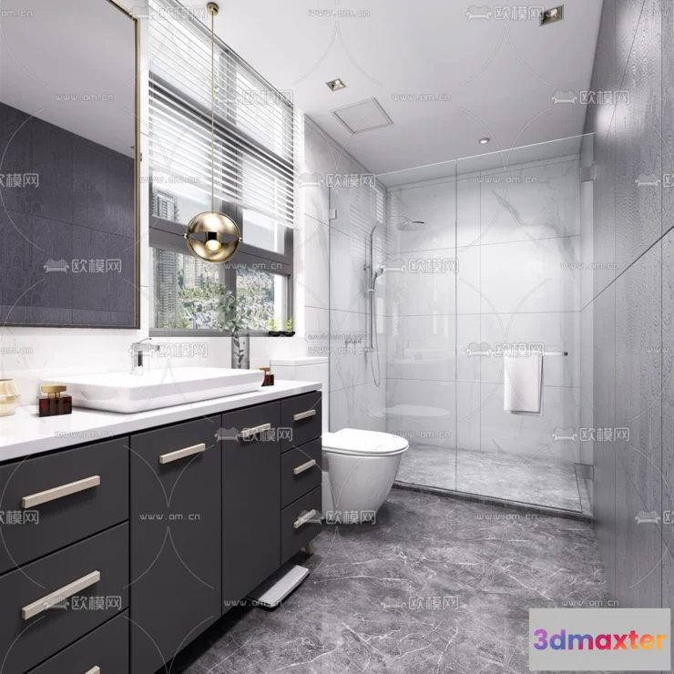 1570436 - Morandi Style Interior 3D Blocks - Bathroom 3D Scene - 202 3D Max