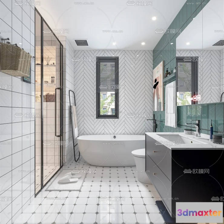 1570438 - Morandi Style Interior 3D Blocks - Bathroom 3D Scene - 203 3D Max