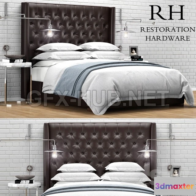 1090142 - Restoration Hardware Adler Leather Tufted bed - 223699