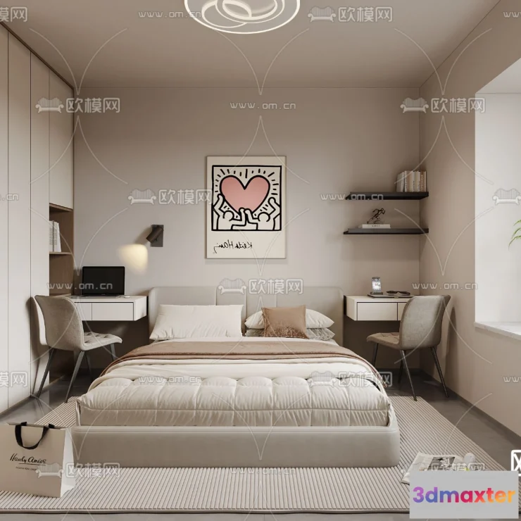 1242008 - BEDROOM - MODERN STYLE - CORONA - 3D MODEL - 2128