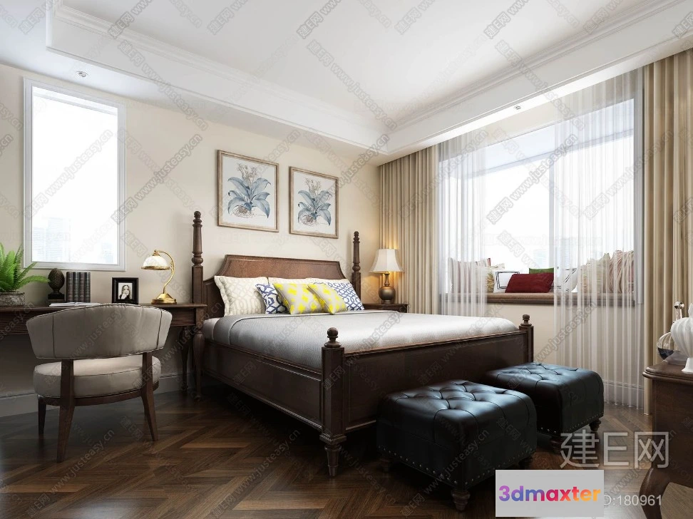 1358286 - Bedroom 3D Interior Scene - American Style - 014 3D Max