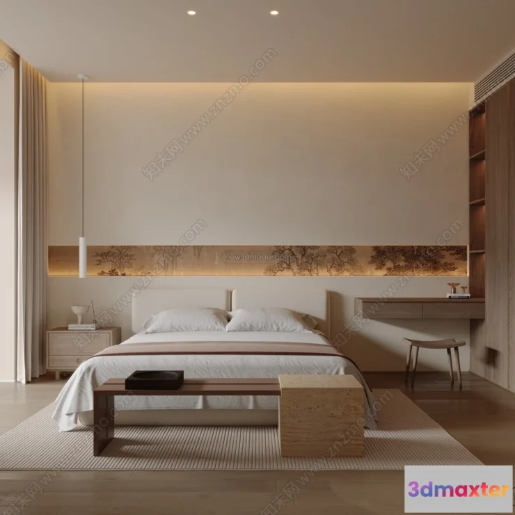 1368112 - Bedroom 3D Interior Scene Model - Wabi Sabi Style - 109 3D Max