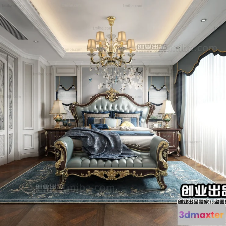 1368680 - Bedroom 3D Interior Scene Model - European Style - 004 3D Max