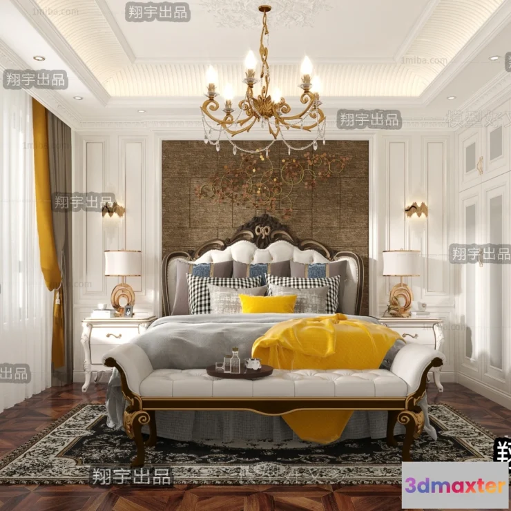 1370223 - Bedroom 3D Interior Scene Model - European Style - 027 3D Max