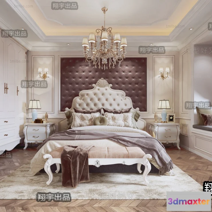 1370574 - Bedroom 3D Interior Scene Model - European Style - 032 3D Max