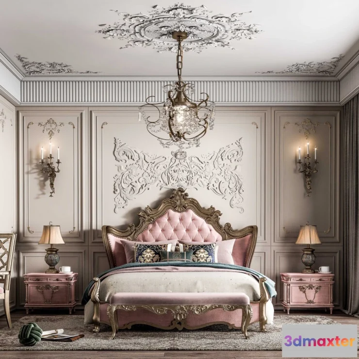 1370638 - Bedroom 3D Interior Scene Model - European Style - 033 3D Max