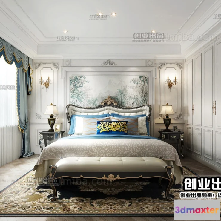 1370706 - Bedroom 3D Interior Scene Model - European Style - 034 3D Max