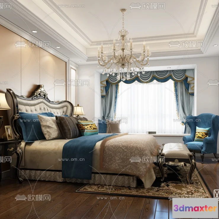 1371437 - Bedroom 3D Interior Scene Model - European Style - 044 3D Max