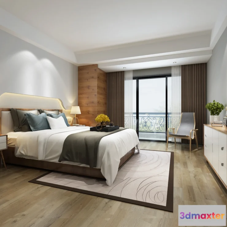 1375207 - Bedroom 3D Interior Scene - Japanese Style - 016 3D Max