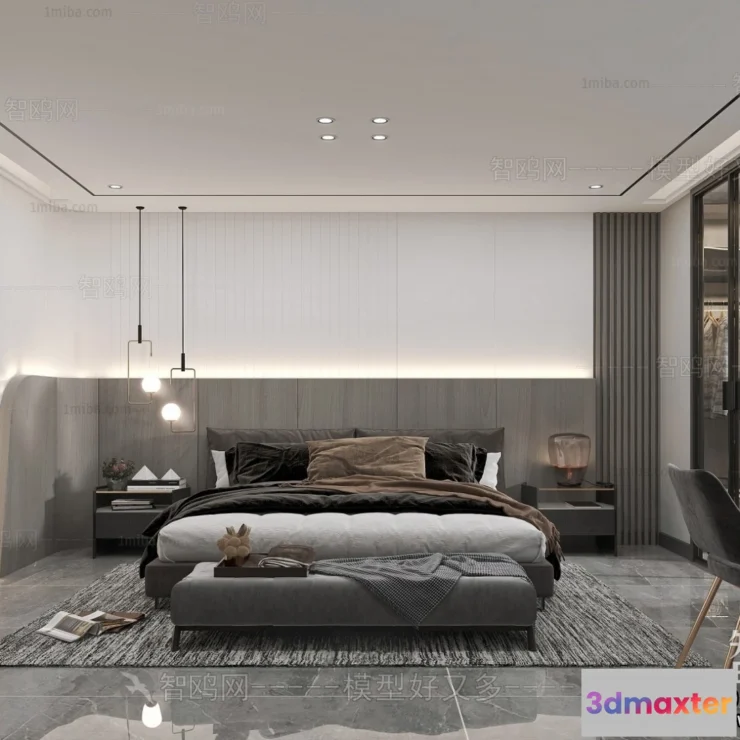 1380751 - Bedroom - Minimalist Style - 3D Interior Scene - 013 3D Max