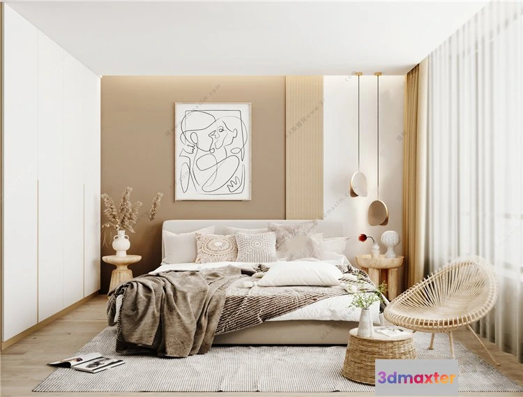 1381310 - Bedroom 3D Interior Scene Model - Wabi Sabi Style - 004 3D Max