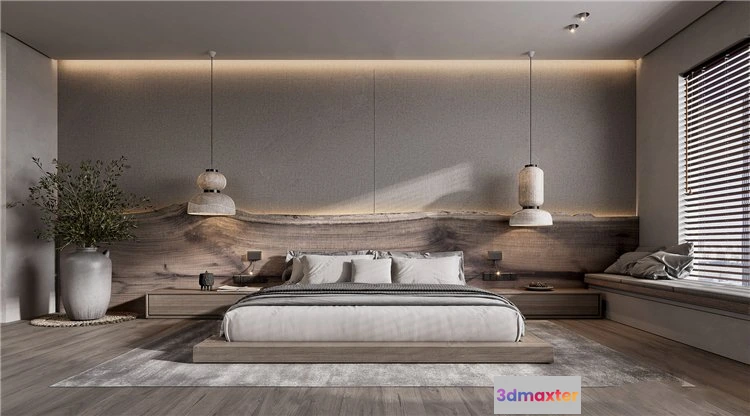 1381512 - Bedroom 3D Interior Scene Model - Wabi Sabi Style - 007 3D Max