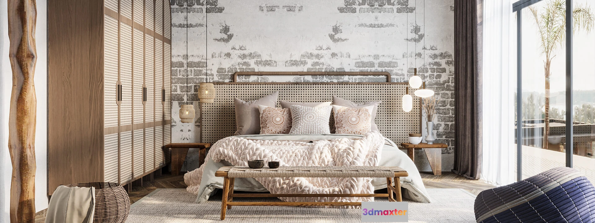 1382249 - Bedroom 3D Interior Scene Model - Wabi Sabi Style - 018 3D Max