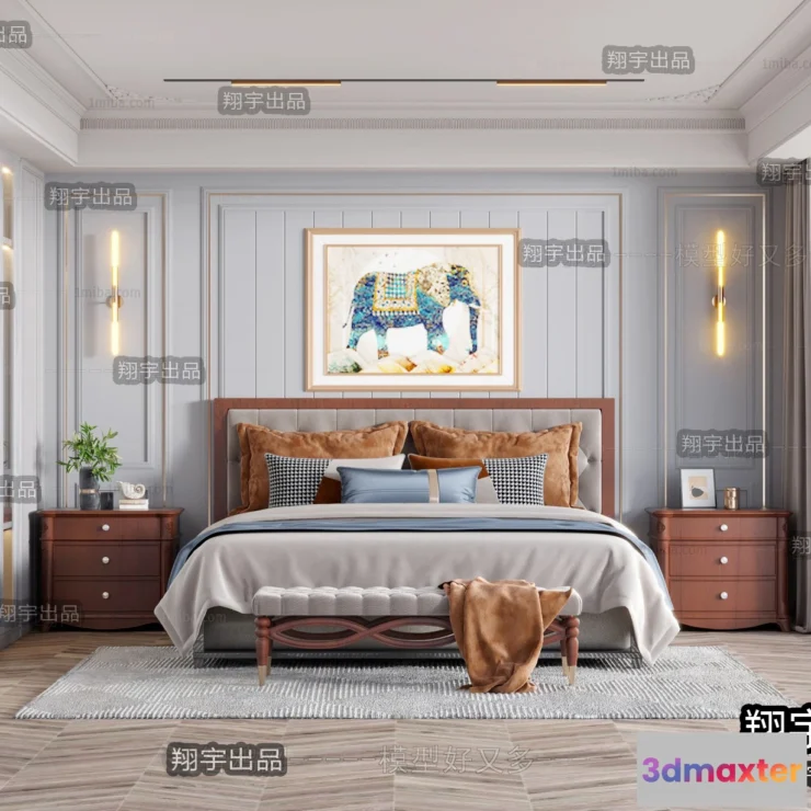 1390897 - Bedroom 3D Interior Scene - American Style - 001 3D Max