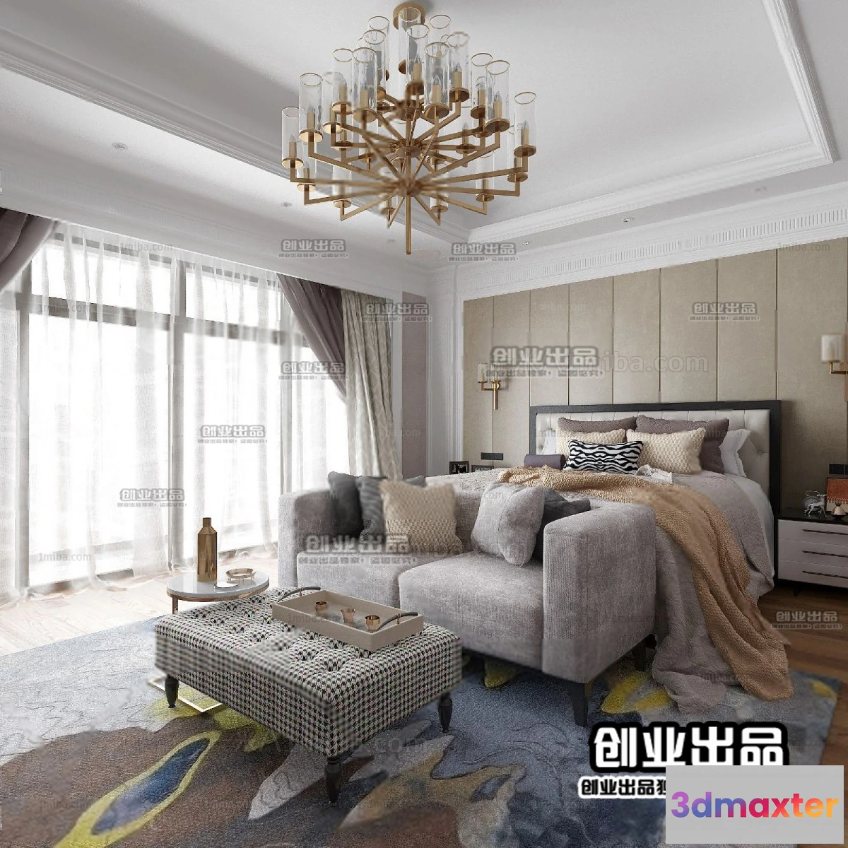 1391107 - Bedroom 3D Interior Scene - American Style - 004 3D Max