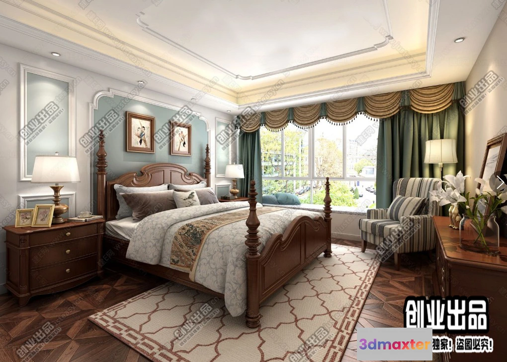 1391231 - Bedroom 3D Interior Scene - American Style - 006 3D Max