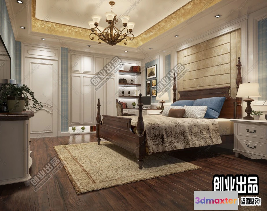 1391446 - Bedroom 3D Interior Scene - American Style - 010 3D Max