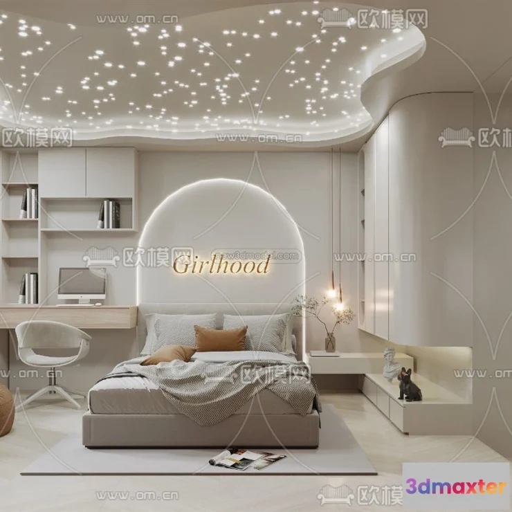 1571368 - Cream Style Interior 3D Blocks - Bedroom 3D Model - 186 3D Max