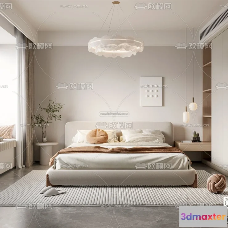 1571412 - Cream Style Interior 3D Blocks - Bedroom 3D Model - 208 3D Max