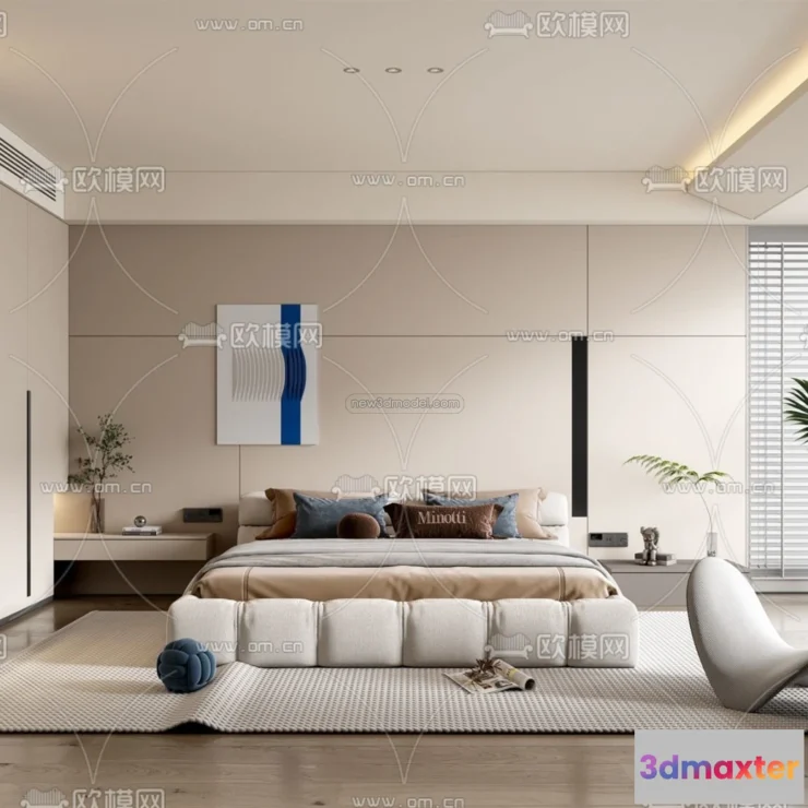 1571418 - Cream Style Interior 3D Blocks - Bedroom 3D Model - 211 3D Max