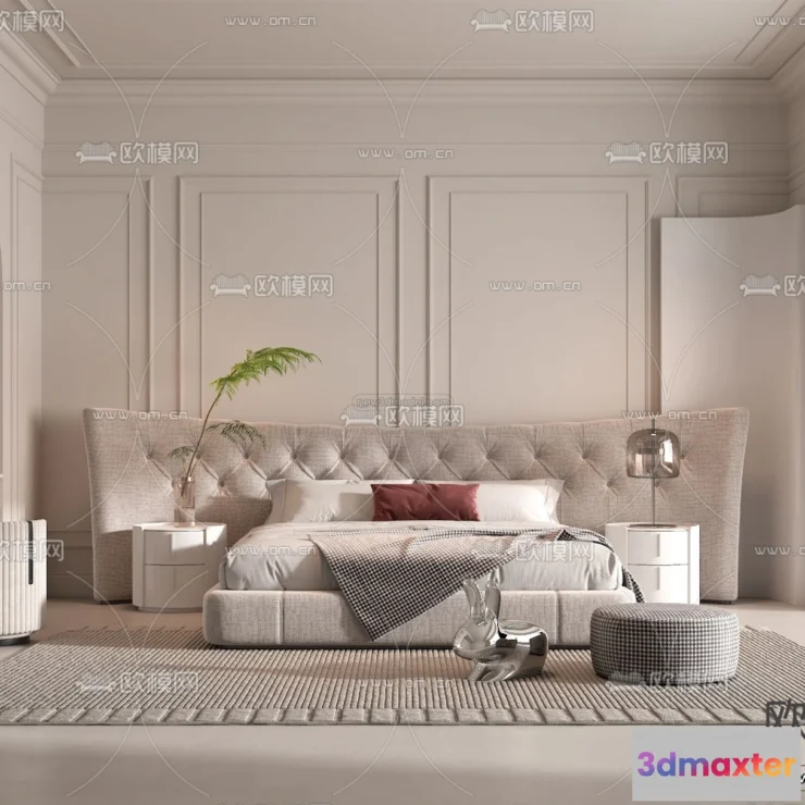 1571424 - Cream Style Interior 3D Blocks - Bedroom 3D Model - 214 3D Max