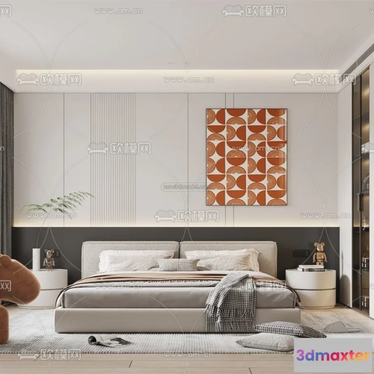 1571426 - Cream Style Interior 3D Blocks - Bedroom 3D Model - 215 3D Max