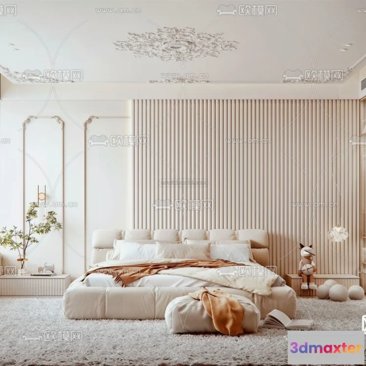 1571436 - Cream Style Interior 3D Blocks - Bedroom 3D Model - 220 3D Max