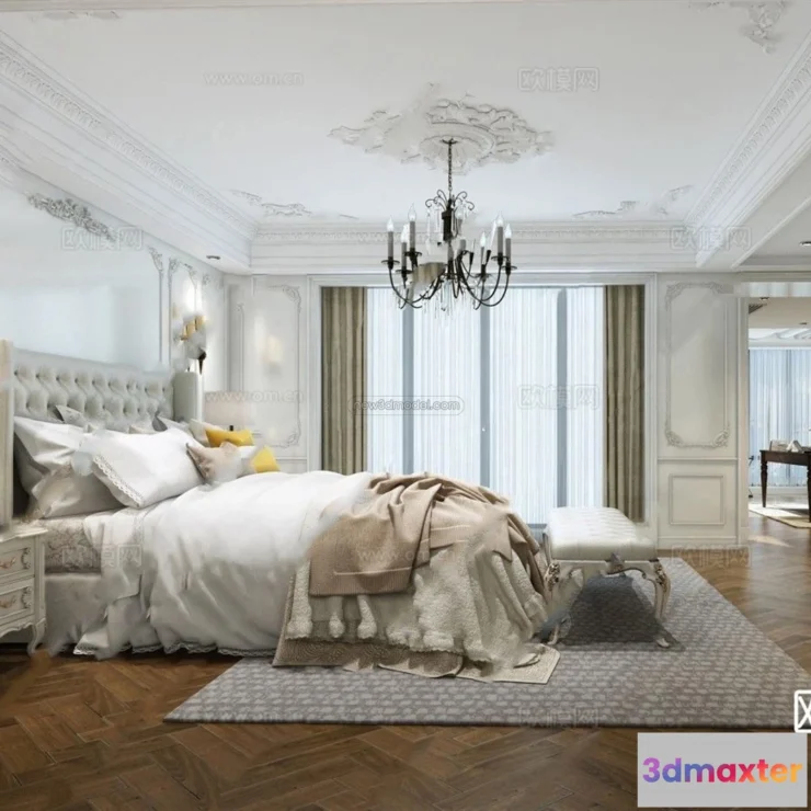 1571454 - Cream Style Interior 3D Blocks - Bedroom 3D Model - 229 3D Max