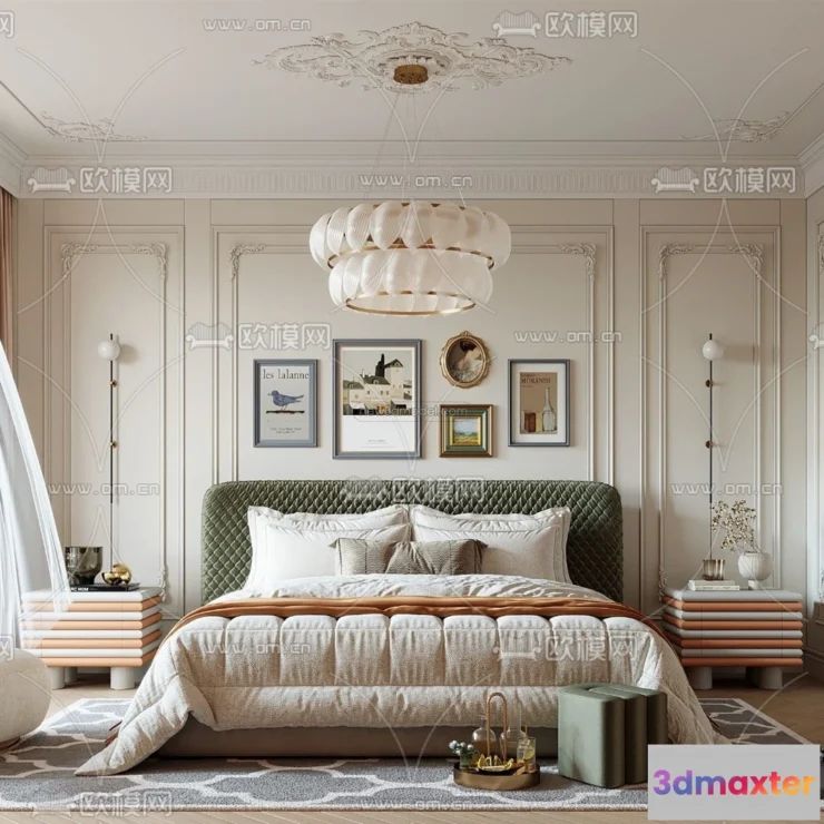 1571466 - Cream Style Interior 3D Blocks - Bedroom 3D Model - 235 3D Max