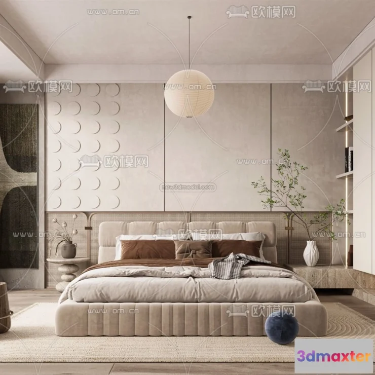 1571512 - Cream Style Interior 3D Blocks - Bedroom 3D Model - 258 3D Max