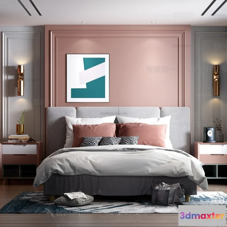 1571742 - Morandi Style Interior 3D Blocks - Bedroom 3D Scene - 165 3D Max