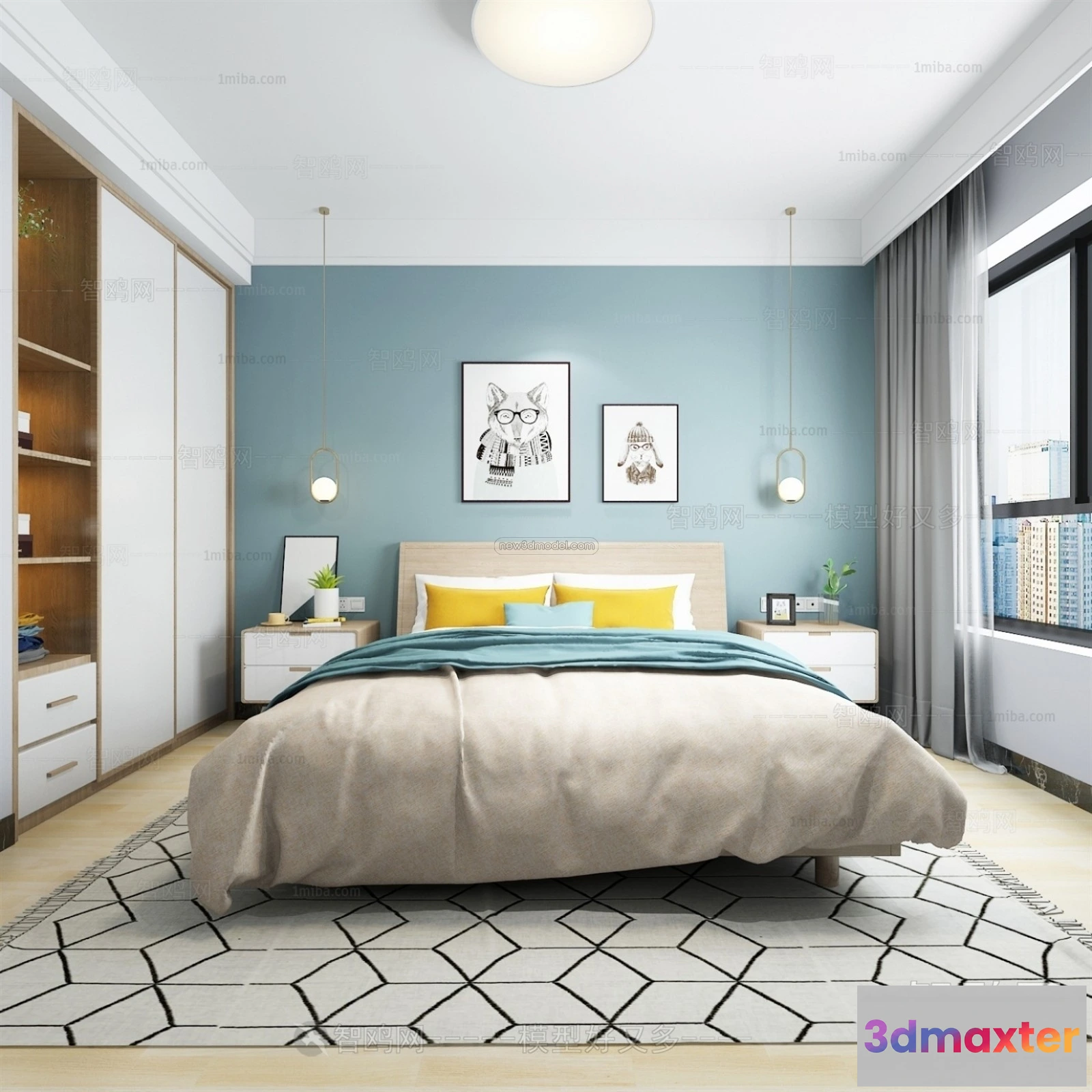 1571754 - Morandi Style Interior 3D Blocks - Bedroom 3D Scene - 171 3D Max