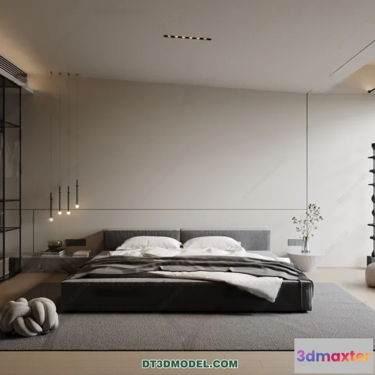 1572188 - 3D Scene of Gray Style Bedroom - 3D Model - 104 3D Max