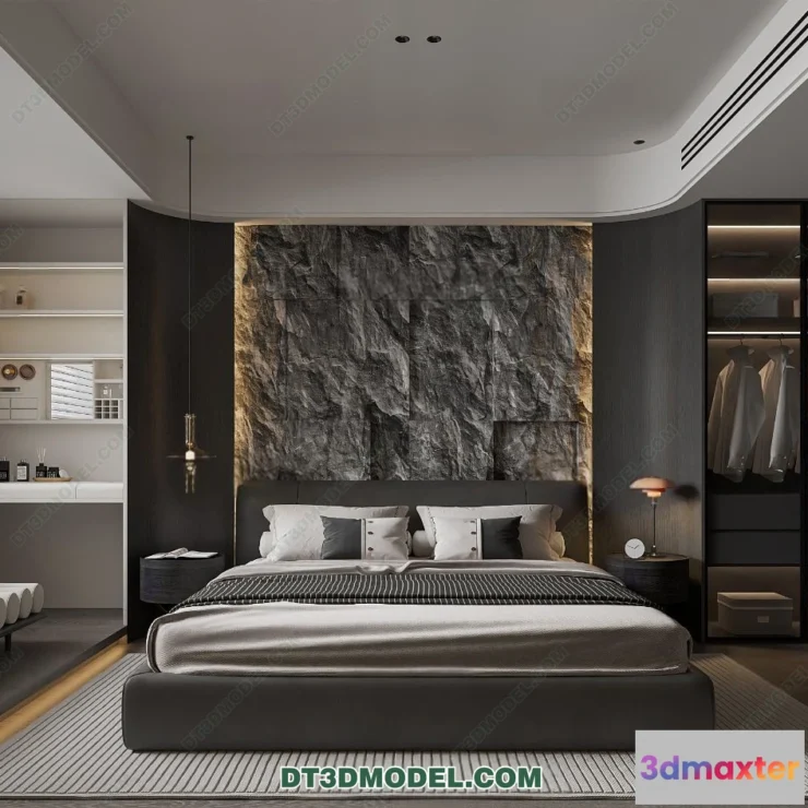 1572284 - 3D Scene of Gray Style Bedroom - 3D Model - 152 3D Max