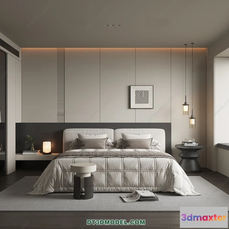 1572326 - 3D Scene of Gray Style Bedroom - 3D Model - 173 3D Max