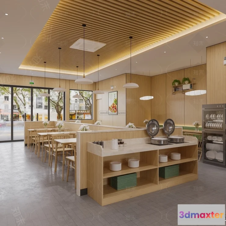 1572962 - Modern Style Interior 3D Blocks and 3D Models - Buffet Restaurant 3D Scene - 803 3D Max